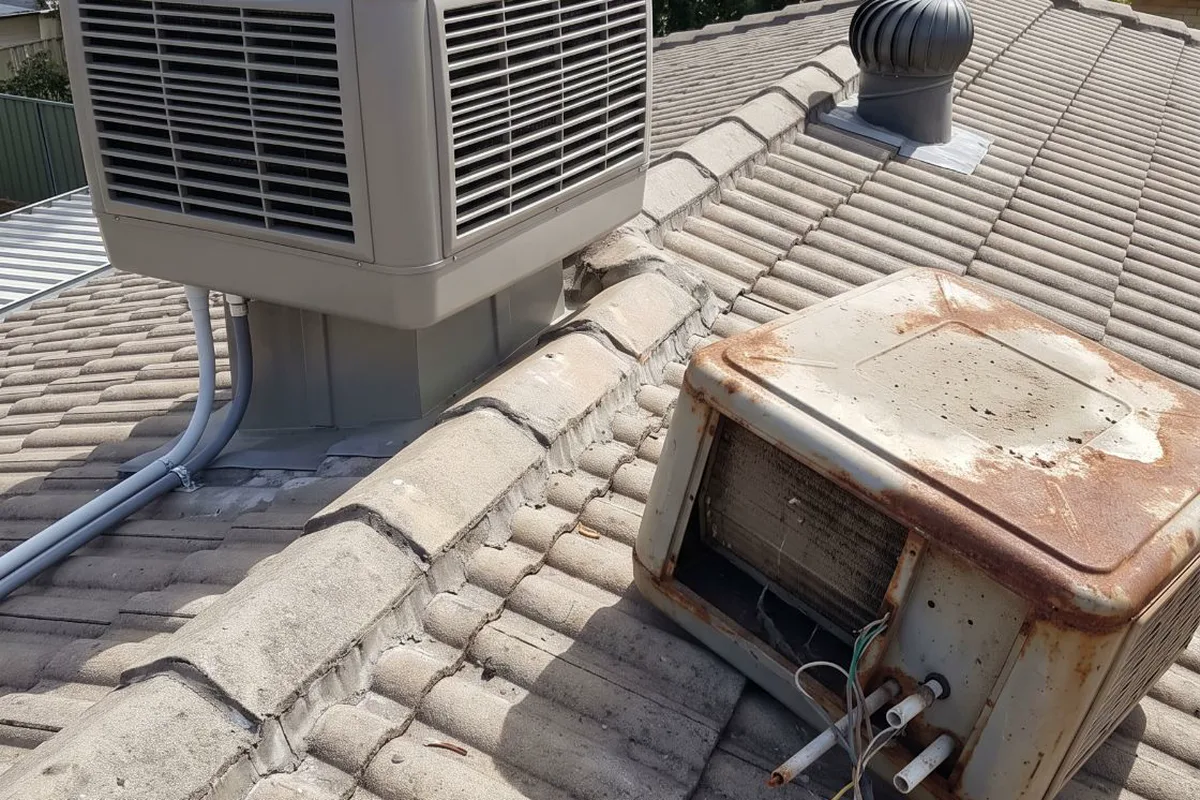 A rooftop evaporative cooler