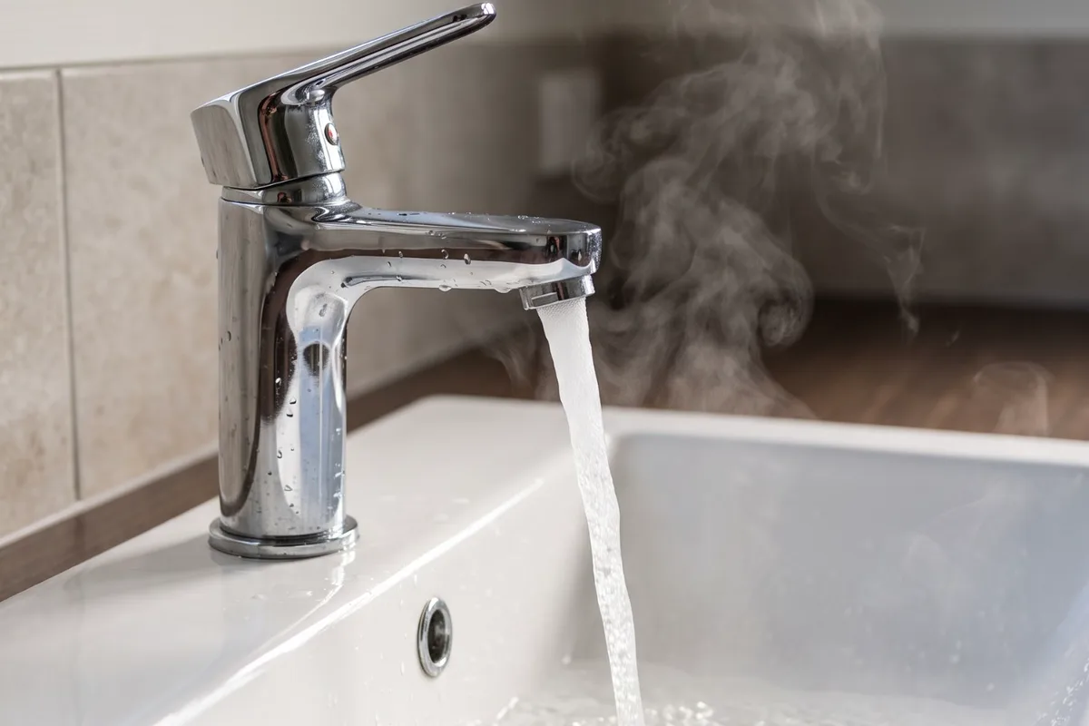Hot water running from a tap