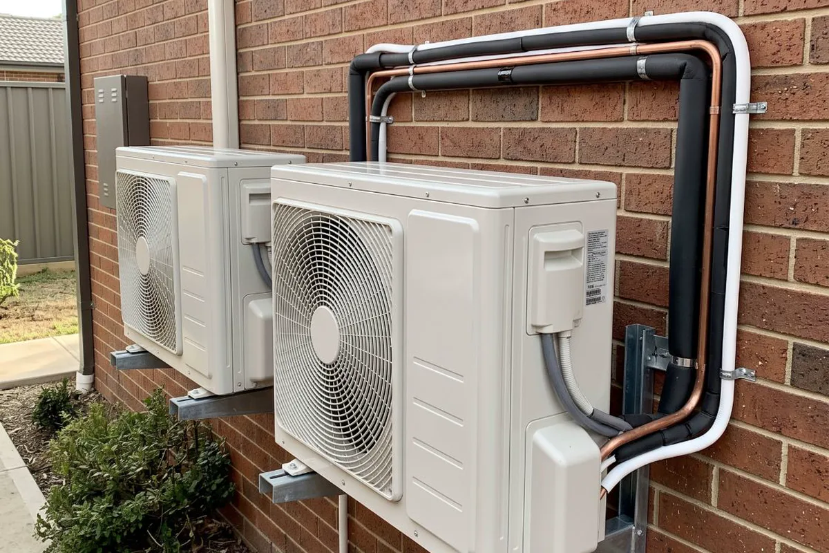 Air conditioner outdoor units on an outside wall