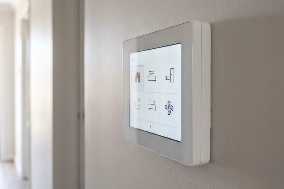 A smart thermostat on a wall
